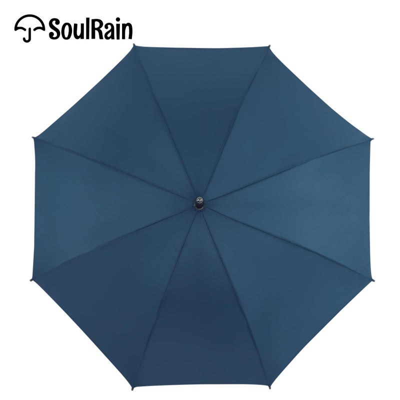 SoulRain 48" Large Umbrella â€“Windproof Stick Umbrellas for Rain, Automatic Open, Vintage Cane Navy Blue big Umbrella with Classic Wooden Handle,Open for 2 Persons adult,for Women & Men(Navy Blue) - Image 2